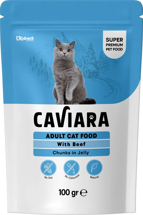 Caviara Adult Cat Pouch with Beef Chunks in Jelly 100 g