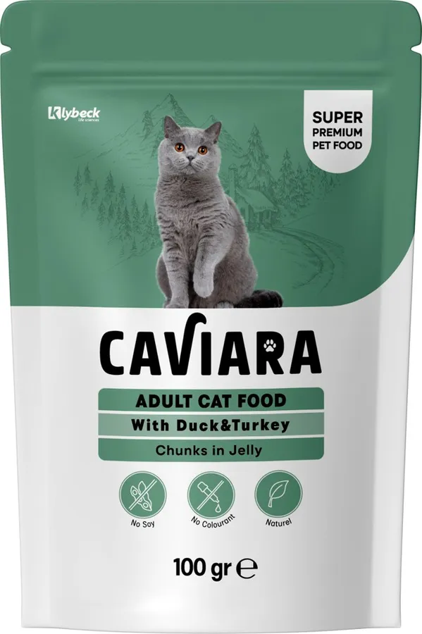 Caviara Jöle İçinde Ördek ve Hindi Parçalı Yetişkin Kedi Pouch 100 g