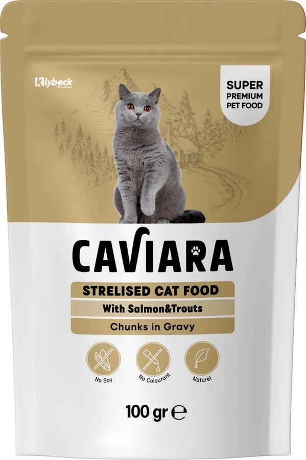 Caviara Sterilised Cat Pouch with Salmon & Trout Chunks in Gravy 100 g