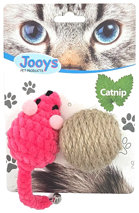 Jooys Catnip Velvet Mouse and Wicker Ball Set of 2