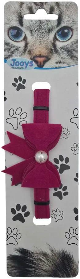 Jooys Zilli Kurdeleli Kedi Boyun Tasması Fuşya