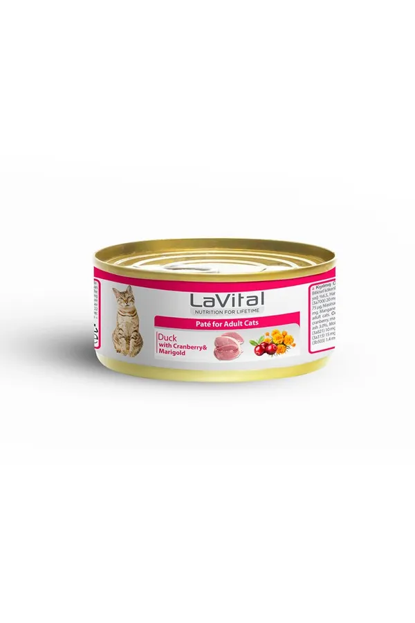 LaVital Ördekli Kızılcık ve Kadife Çiçekli Yetişkin Kedi Konservesi