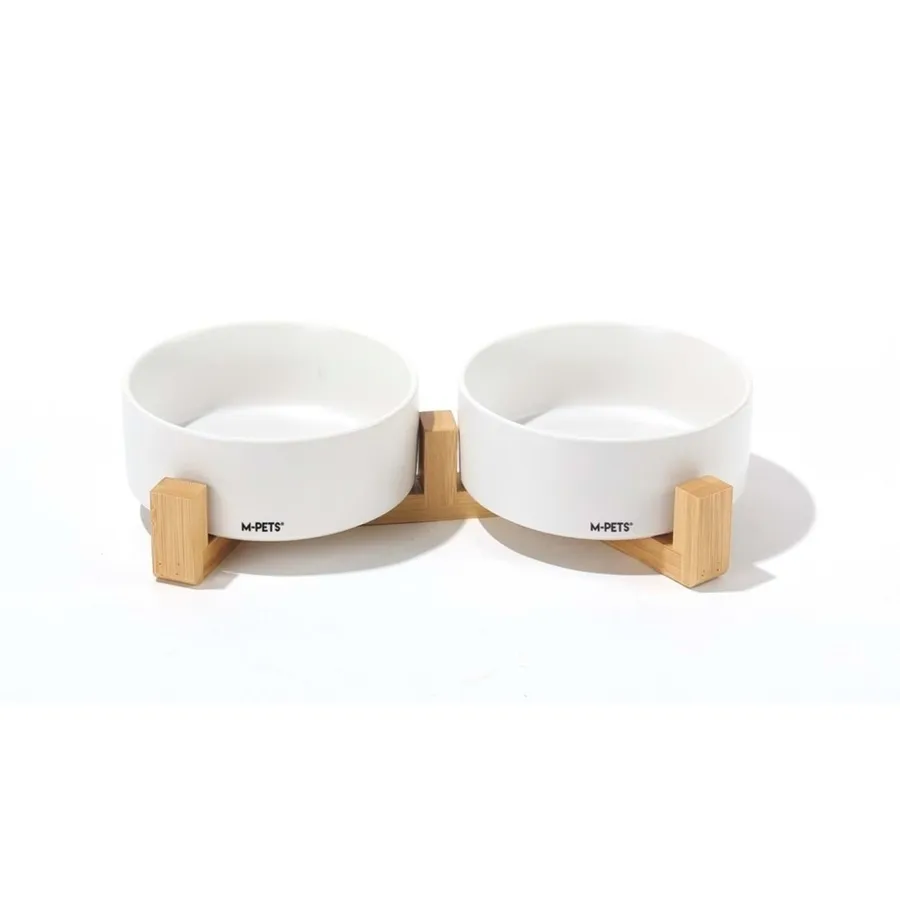 M-Pets Opera Bambu Standlı Seramik Mama ve Su Kabı 2x350 ml