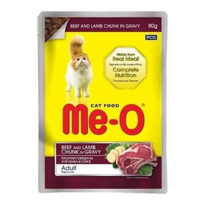 Meo Sos İçinde Dana ve Kuzu Etli Yetişkin Kedi Pouch